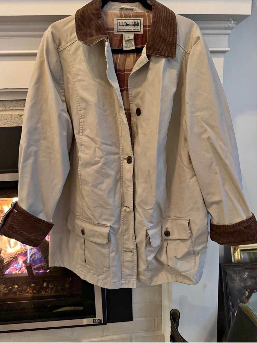 L.L. Bean Women’s Cream Utility Jacket with Brown Corduroy Trim